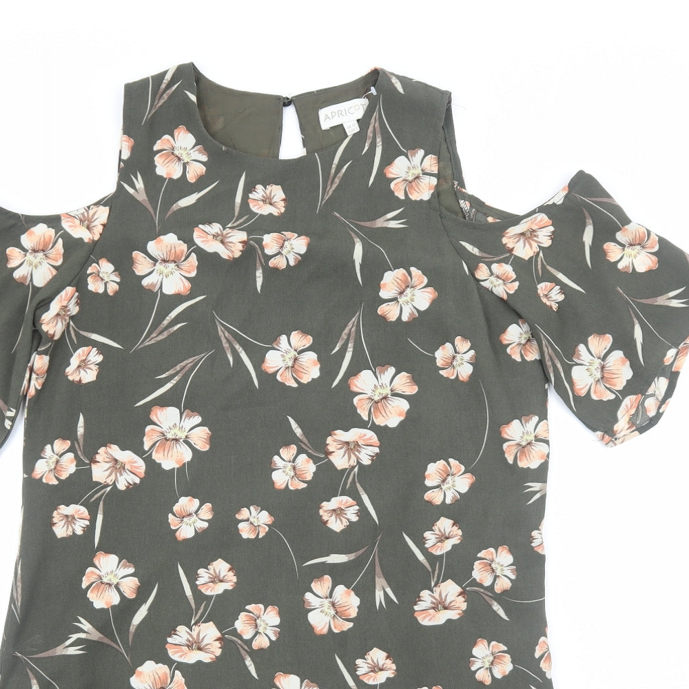Apricot Womens Green Floral Polyester Shift Size 10 Round Neck Pullover - Cold Shoulder