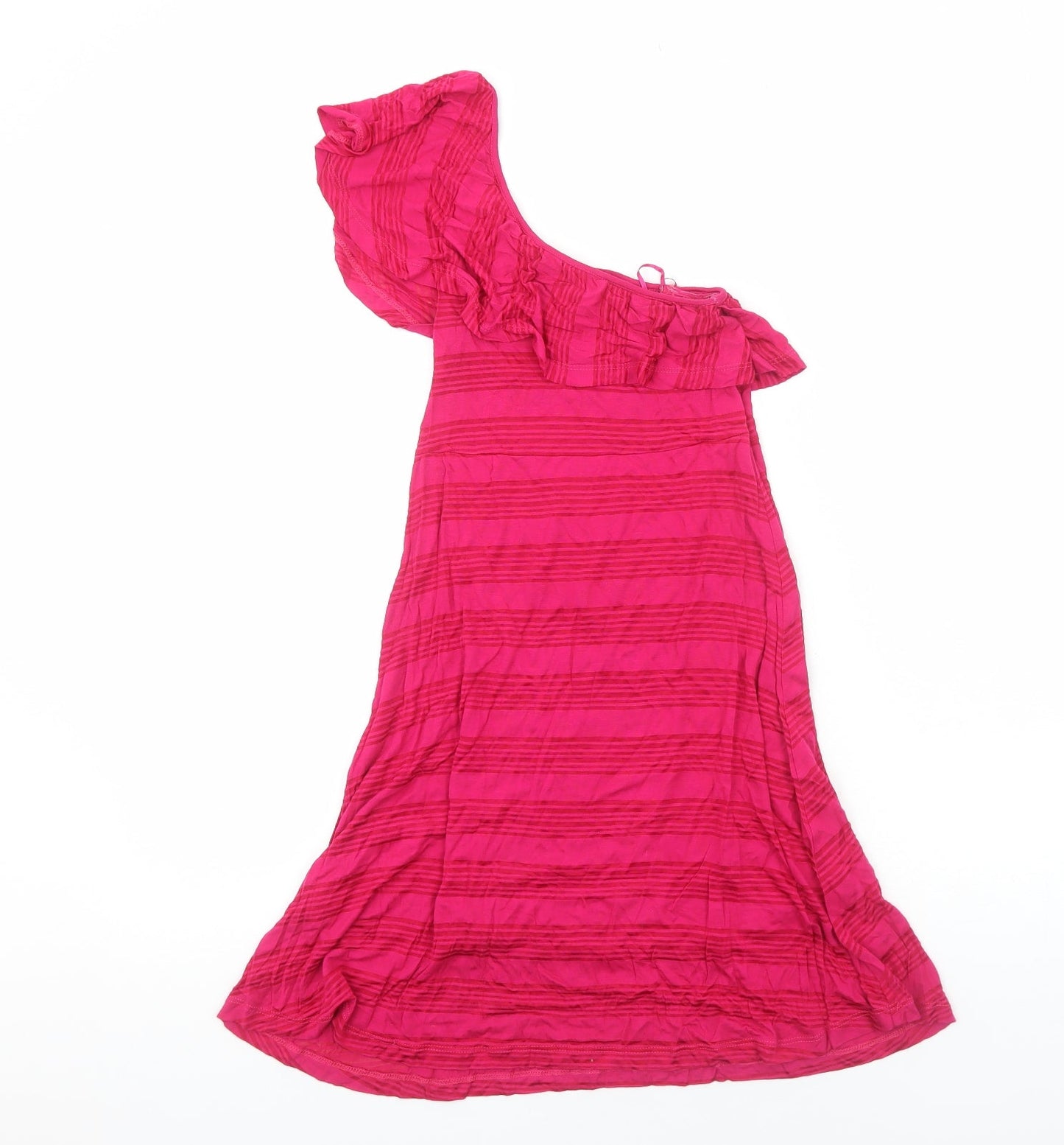 Preworn Womens Pink Striped Viscose A-Line Size S One Shoulder Pullover