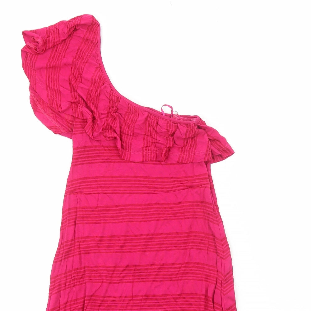 Preworn Womens Pink Striped Viscose A-Line Size S One Shoulder Pullover