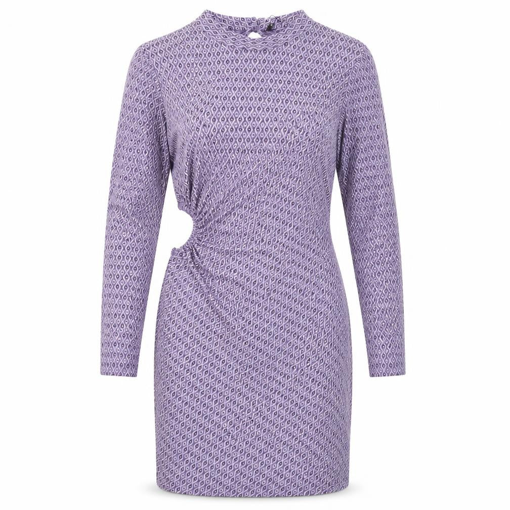 Zara Womens Purple Geometric Viscose Bodycon Size L High Neck Pullover - Cut Out Back Detail