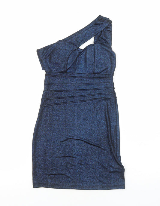 Joanne Kitten Womens Blue Polyester Mini Size S One Shoulder Pullover