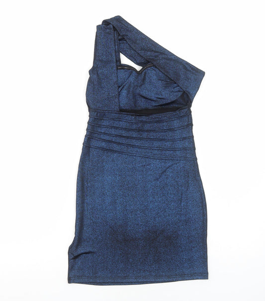 Joanne Kitten Womens Blue Polyester Mini Size S One Shoulder Pullover