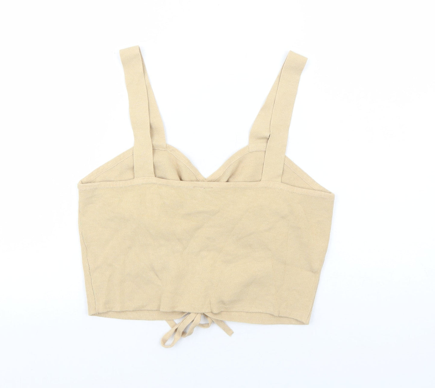 H&M Womens Beige Viscose Cropped Tank Size L V-Neck - Drawstring