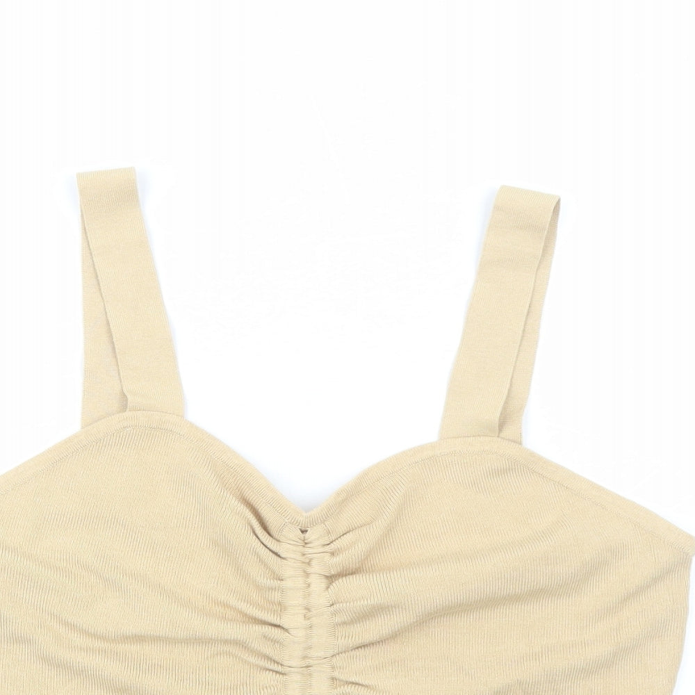 H&M Womens Beige Viscose Cropped Tank Size L V-Neck - Drawstring