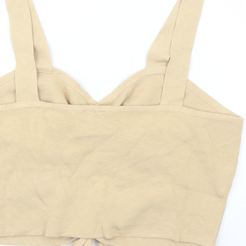 H&M Womens Beige Viscose Cropped Tank Size L V-Neck - Drawstring