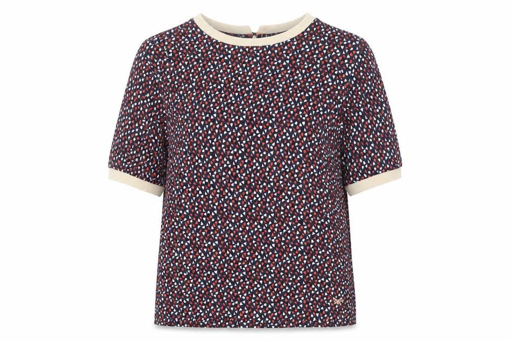 Crew Clothing Blue Geometric Viscose Basic T-Shirt Size 8 Round Neck
