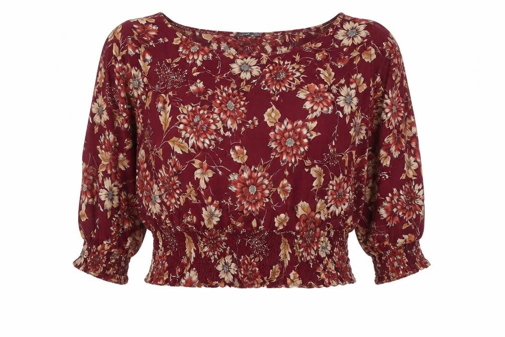 Marks and Spencer Womens Red Floral Viscose Basic Blouse Size 14 Round Neck