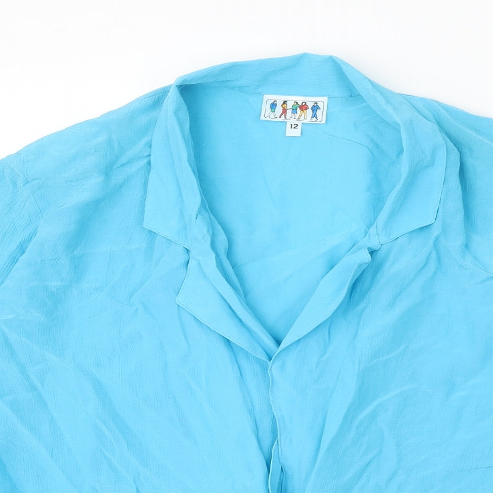 Preworn Womens Blue Viscose Basic Blouse Size 12 V-Neck