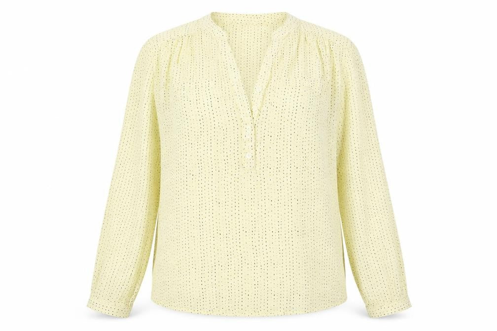 Woods Womens Yellow Geometric Polyester Basic Blouse Size S V-Neck