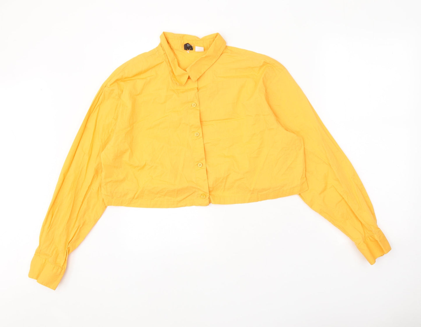 Divided Womens Orange 100% Cotton Cropped Button-Up Size M Collared