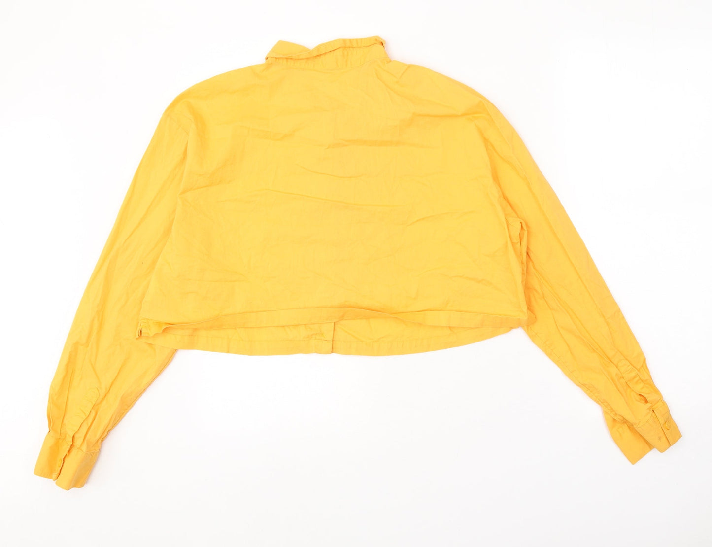 Divided Womens Orange 100% Cotton Cropped Button-Up Size M Collared
