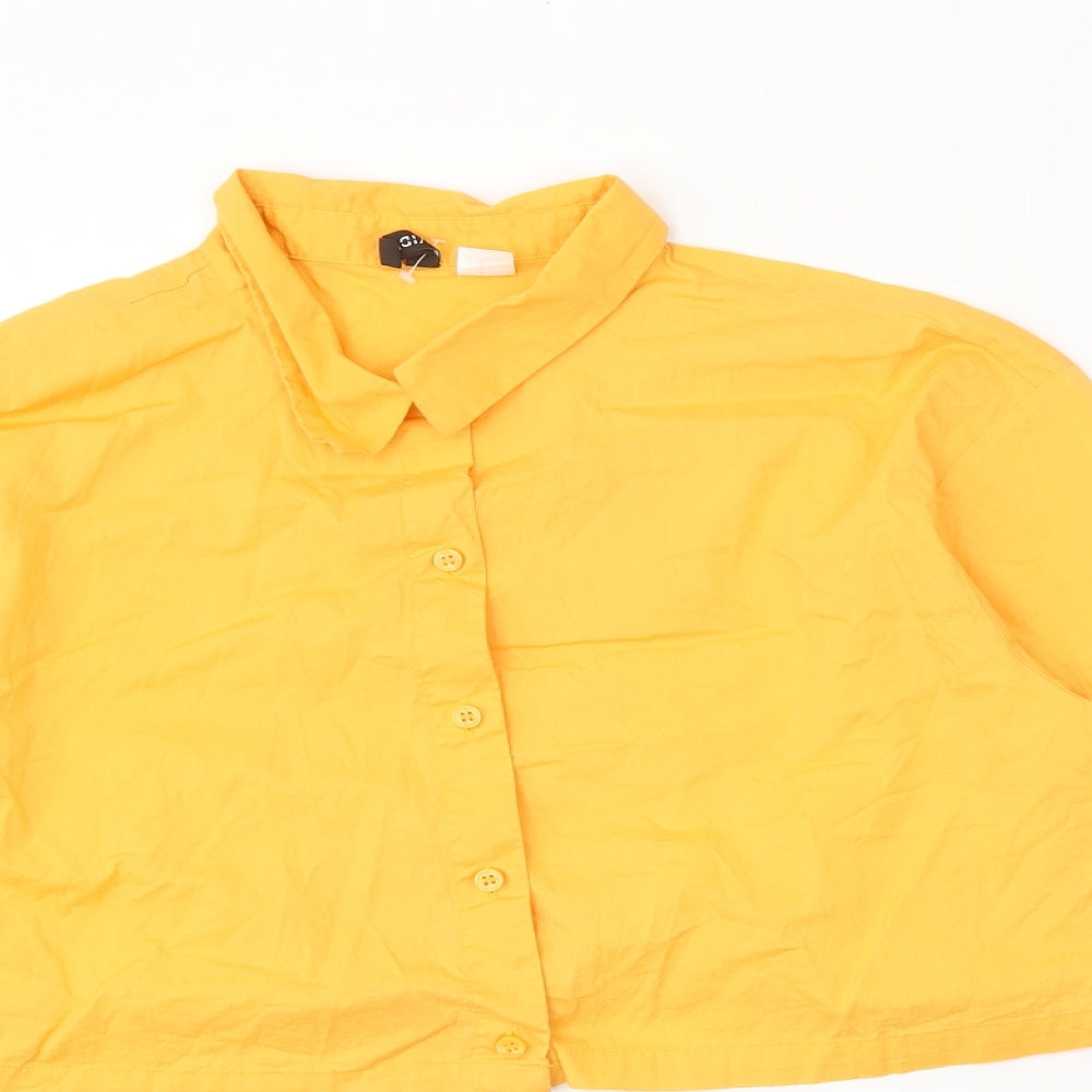 Divided Womens Orange 100% Cotton Cropped Button-Up Size M Collared