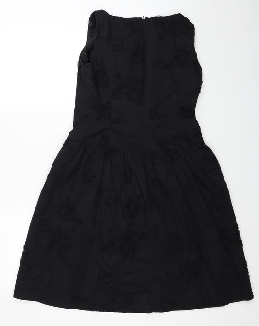 Evan-Pecone Womens Black Cotton Skater Dress Size 4 Boat Neck Zip