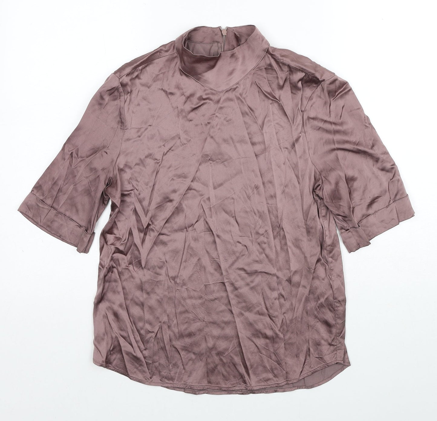 YAYA Womens Brown Viscose Basic Blouse Size 6 Mock Neck