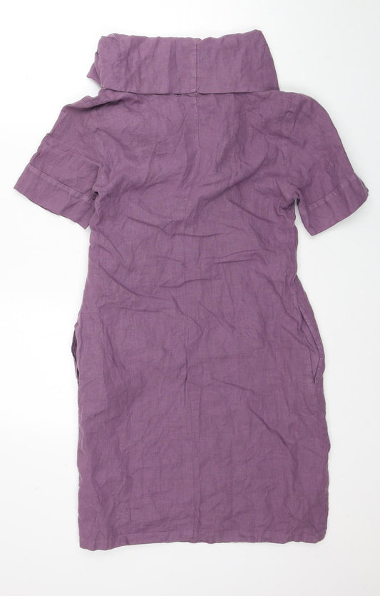 Luana Womens Purple Linen A-Line Size XS Roll Neck Pullover
