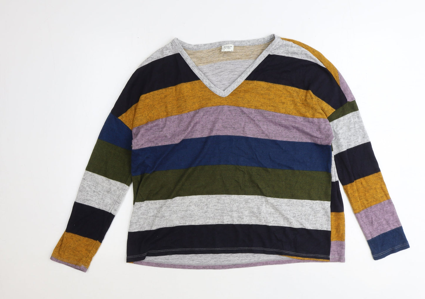 Jaqueline de Yong Womens Multicoloured V-Neck Striped Polyester Pullover Jumper Size M