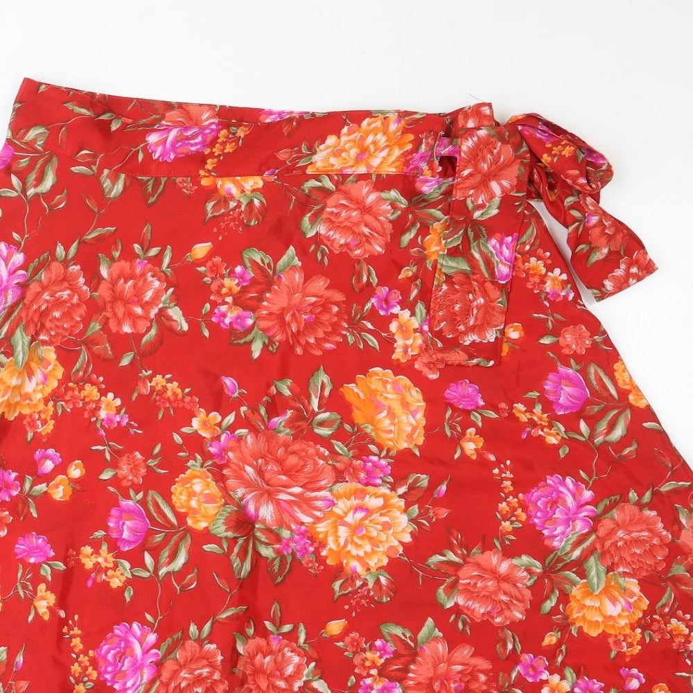 Kaniza Womens Red Floral Polyester Wrap Skirt Size M Tie