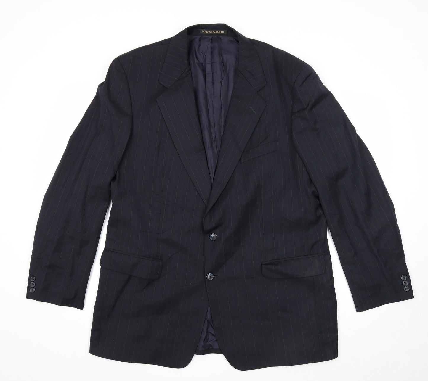 Marks and Spencer Mens Blue Striped Polyester Jacket Suit Jacket Size 46 Regular