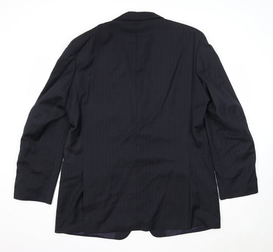 Marks and Spencer Mens Blue Striped Polyester Jacket Suit Jacket Size 46 Regular