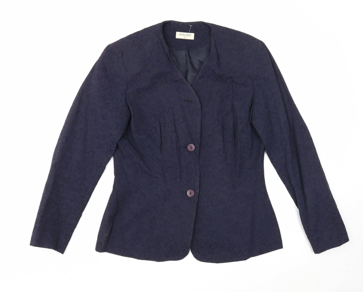 Kaliko Womens Blue Geometric Jacket Blazer Size 12 Button