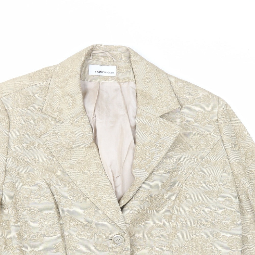 FRANK WALDER Womens Beige Geometric Jacket Blazer Size 16 Button