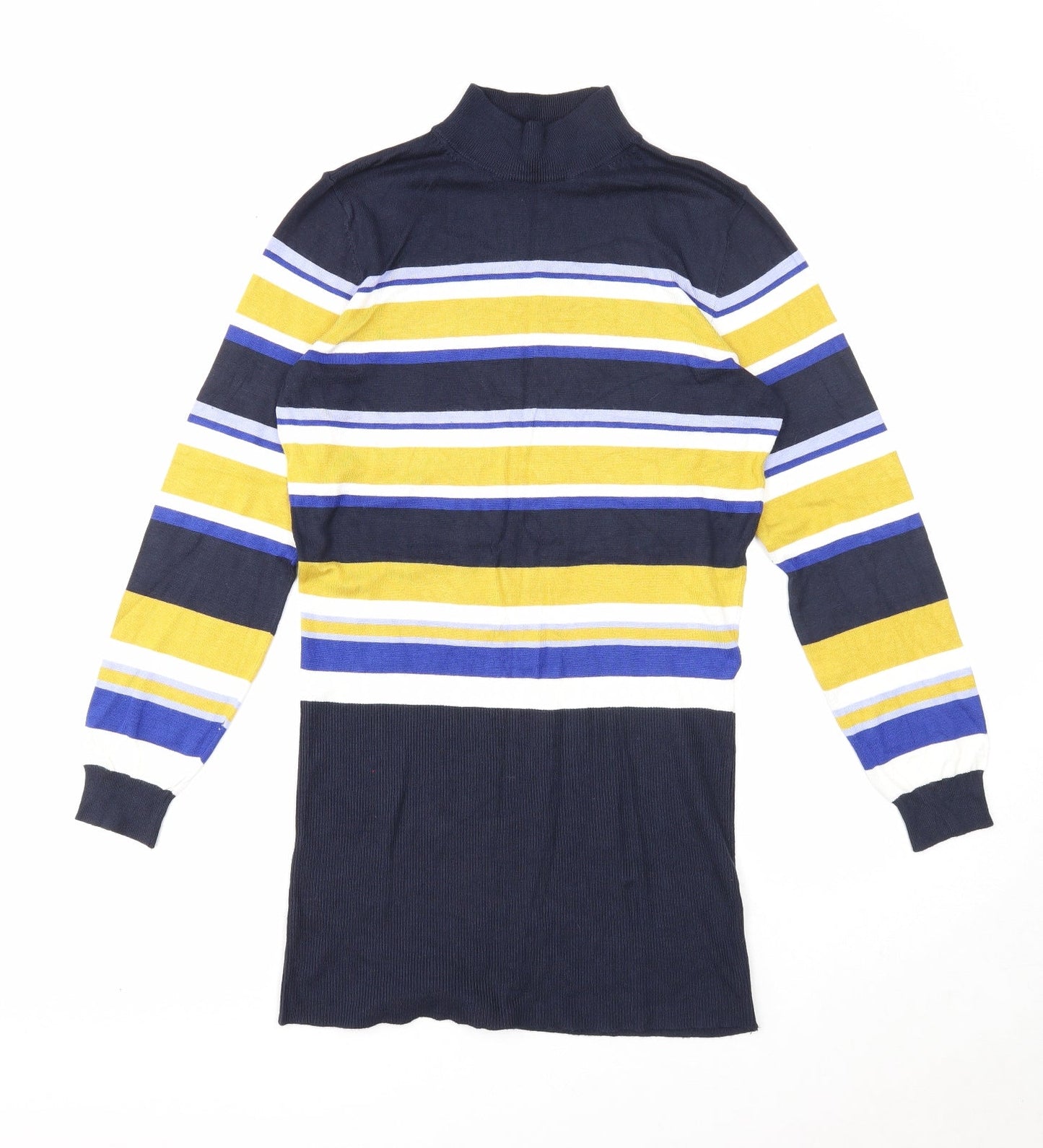 Marks and Spencer Womens Blue High Neck Striped Viscose Tunic Jumper Size 12