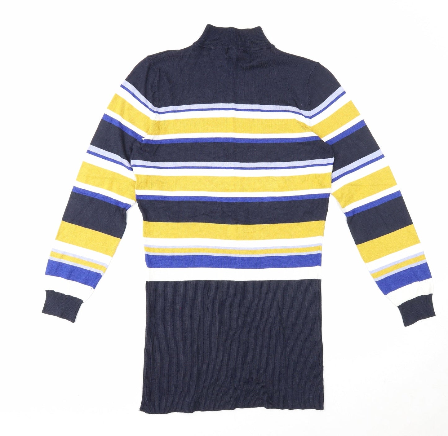 Marks and Spencer Womens Blue High Neck Striped Viscose Tunic Jumper Size 12