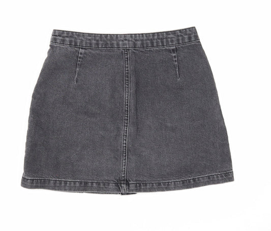 Topshop Womens Black Cotton Mini Skirt Size 28 in Button