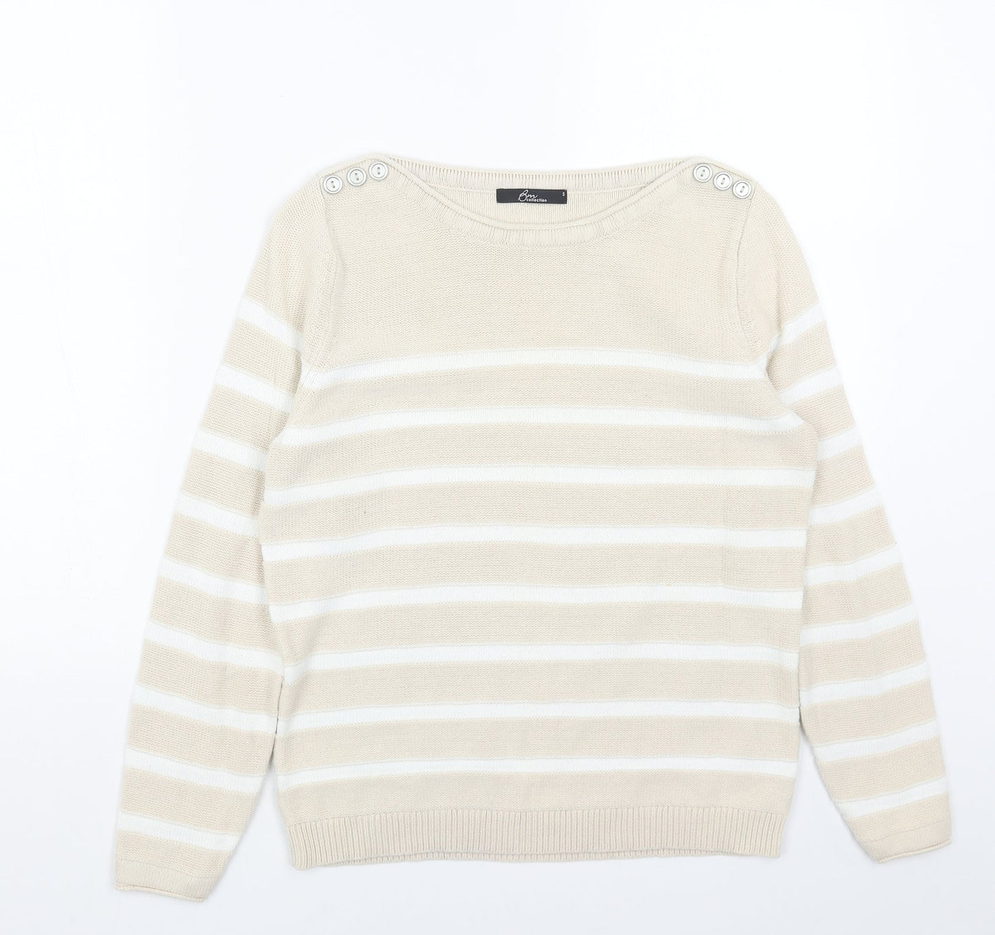BHS Womens Beige Boat Neck Striped Acrylic Pullover Jumper Size S