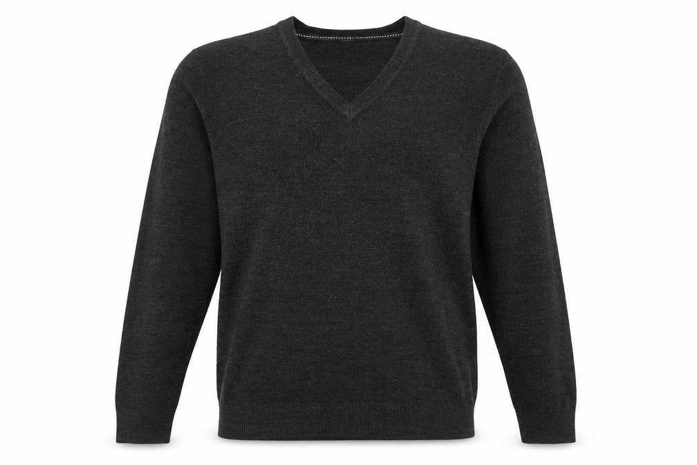 Easy Mens Grey V-Neck Acrylic Pullover Jumper Size M Long Sleeve