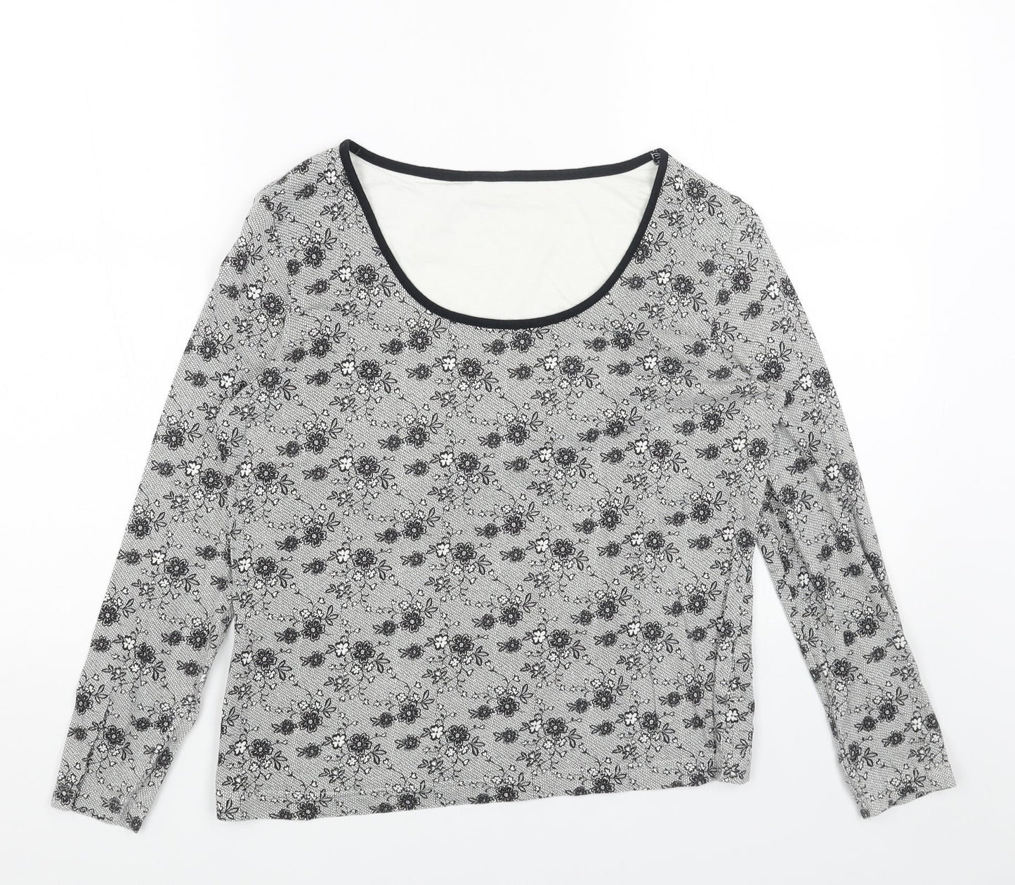 Marks and Spencer Womens Grey Floral Cotton Basic Blouse Size 8 Scoop Neck
