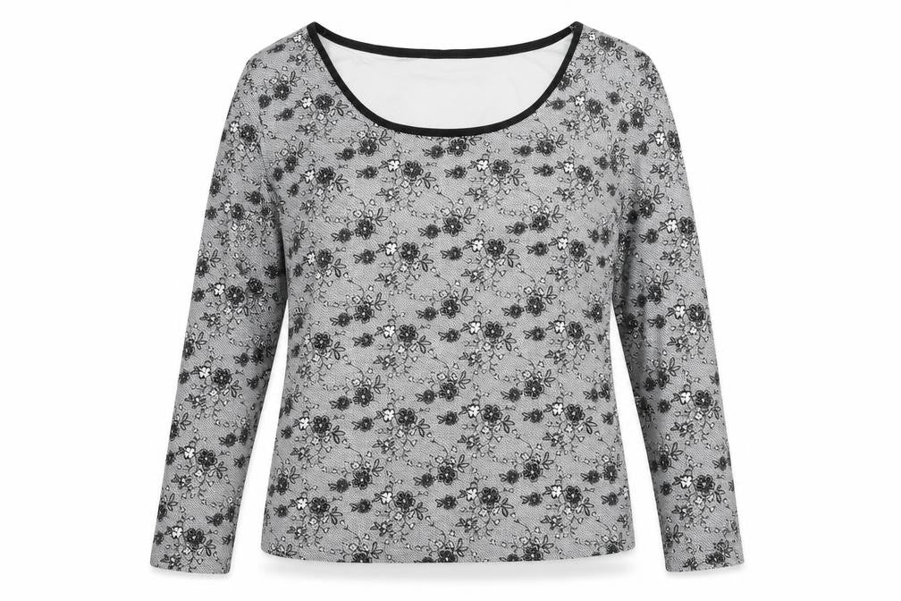 Marks and Spencer Womens Grey Floral Cotton Basic Blouse Size 8 Scoop Neck