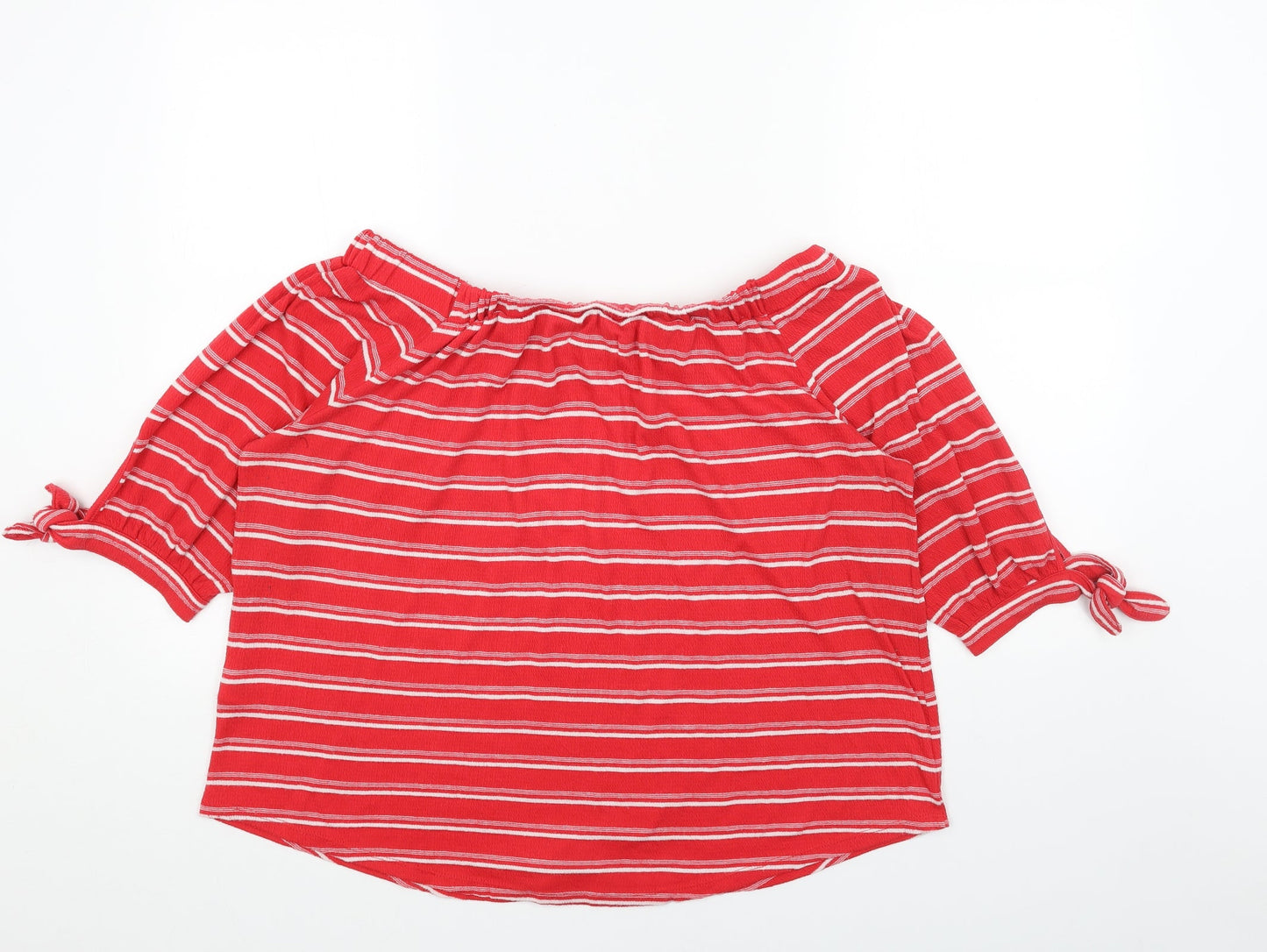 Papaya Womens Red Striped Polyester Basic Blouse Size 16 Off the Shoulder