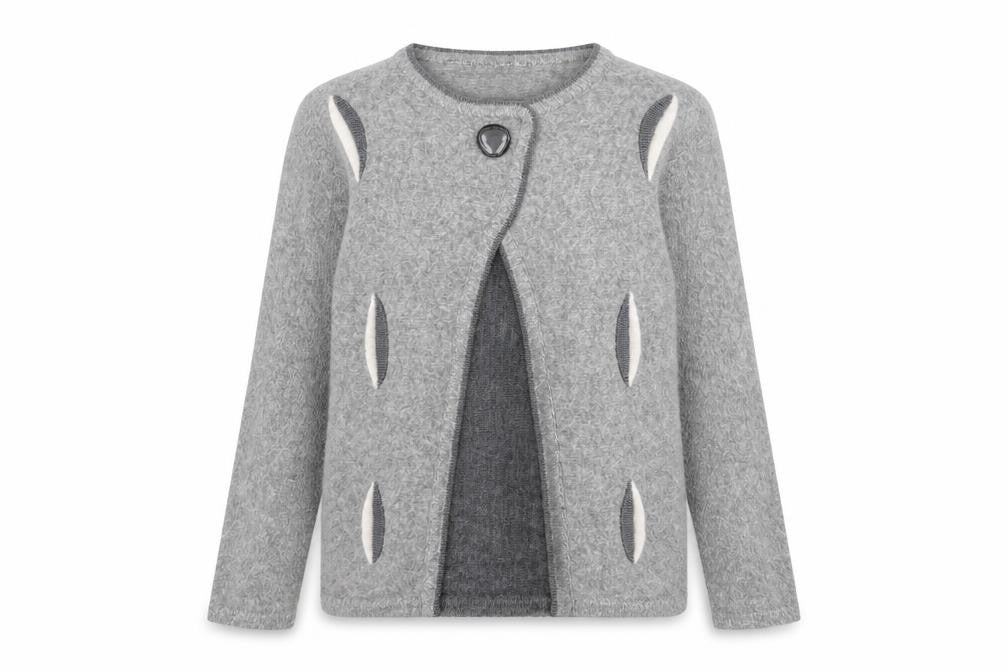 Frank Womens Saul Grey Round Neck Acrylic Cardigan Jumper Size S