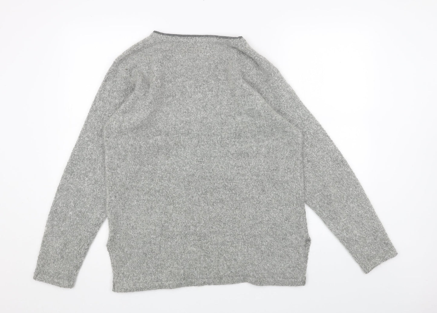 FRANK SAUL Womens Grey Round Neck Acrylic Cardigan Jumper Size S