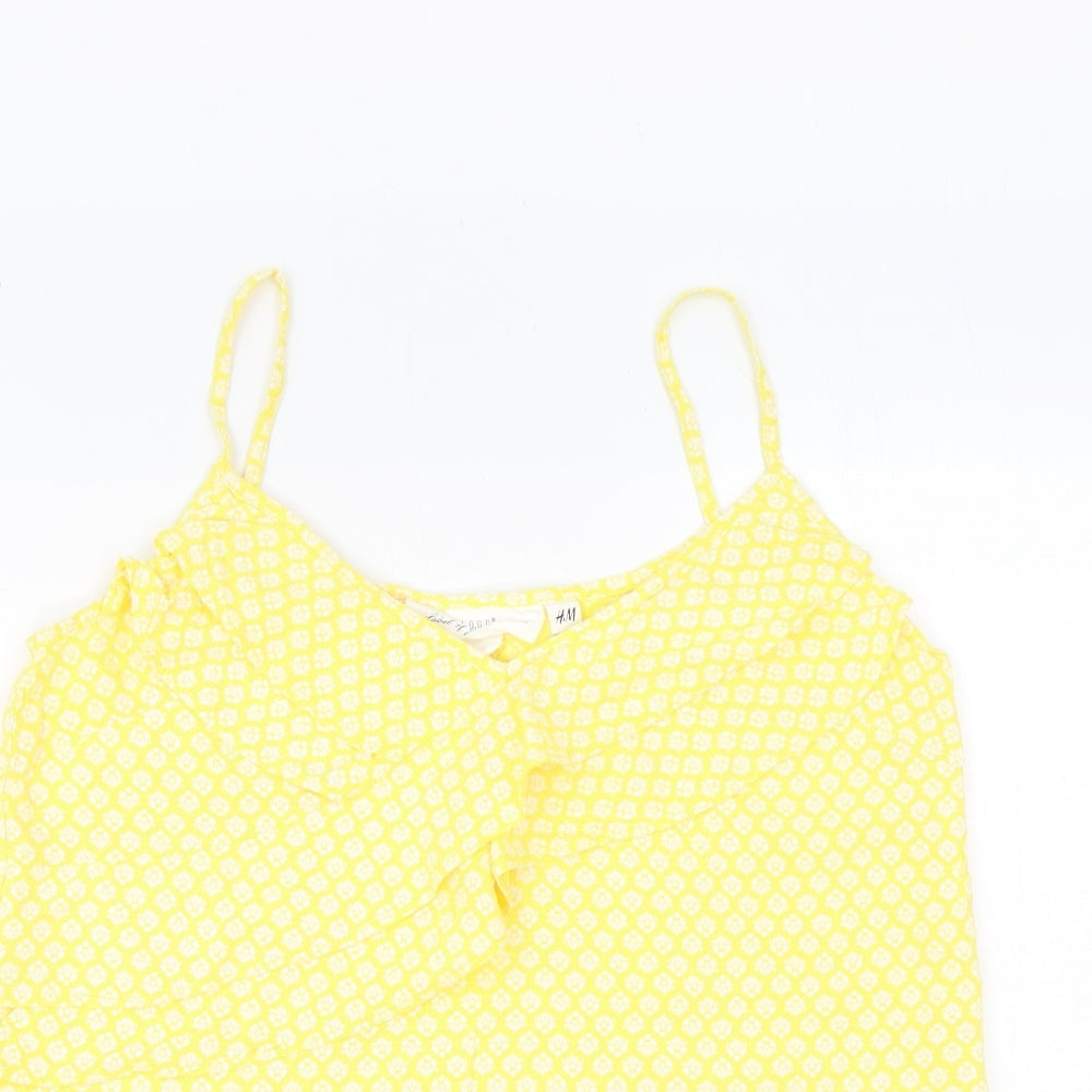 H&M Womens Yellow Geometric Viscose Basic Tank Size 8 V-Neck