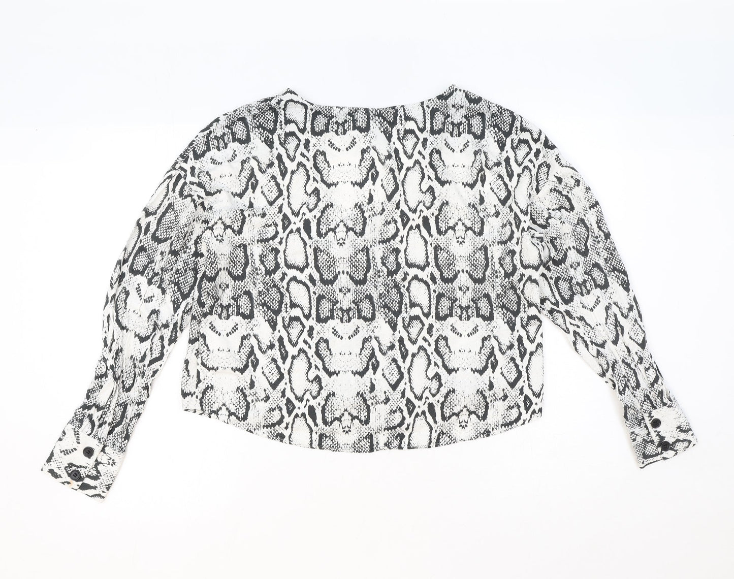 Divided by H&M Womens White Animal Print Viscose Basic Button-Up Size 12 V-Neck - Snake Print