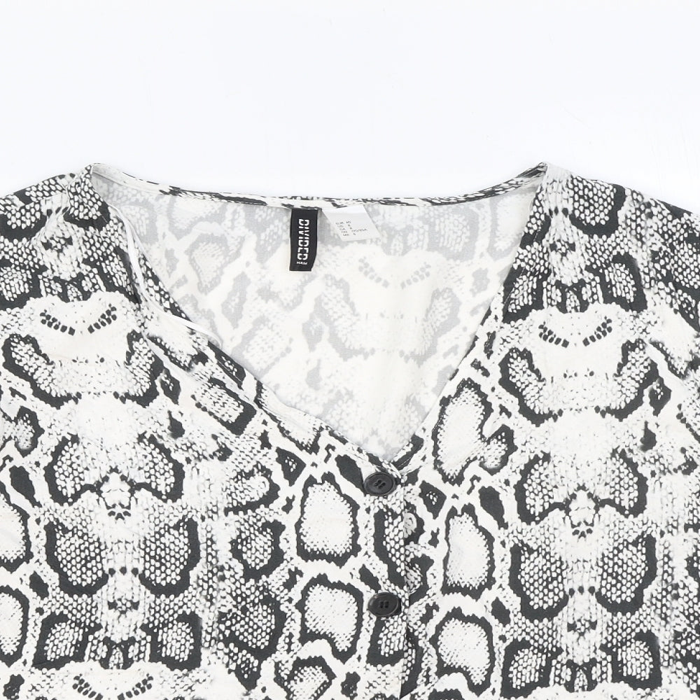 Divided by H&M Womens White Animal Print Viscose Basic Button-Up Size 12 V-Neck - Snake Print