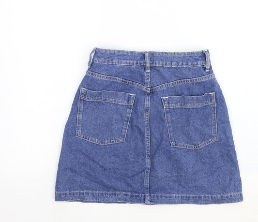 &Denim Womens Blue Cotton A-Line Skirt Size 6 Zip