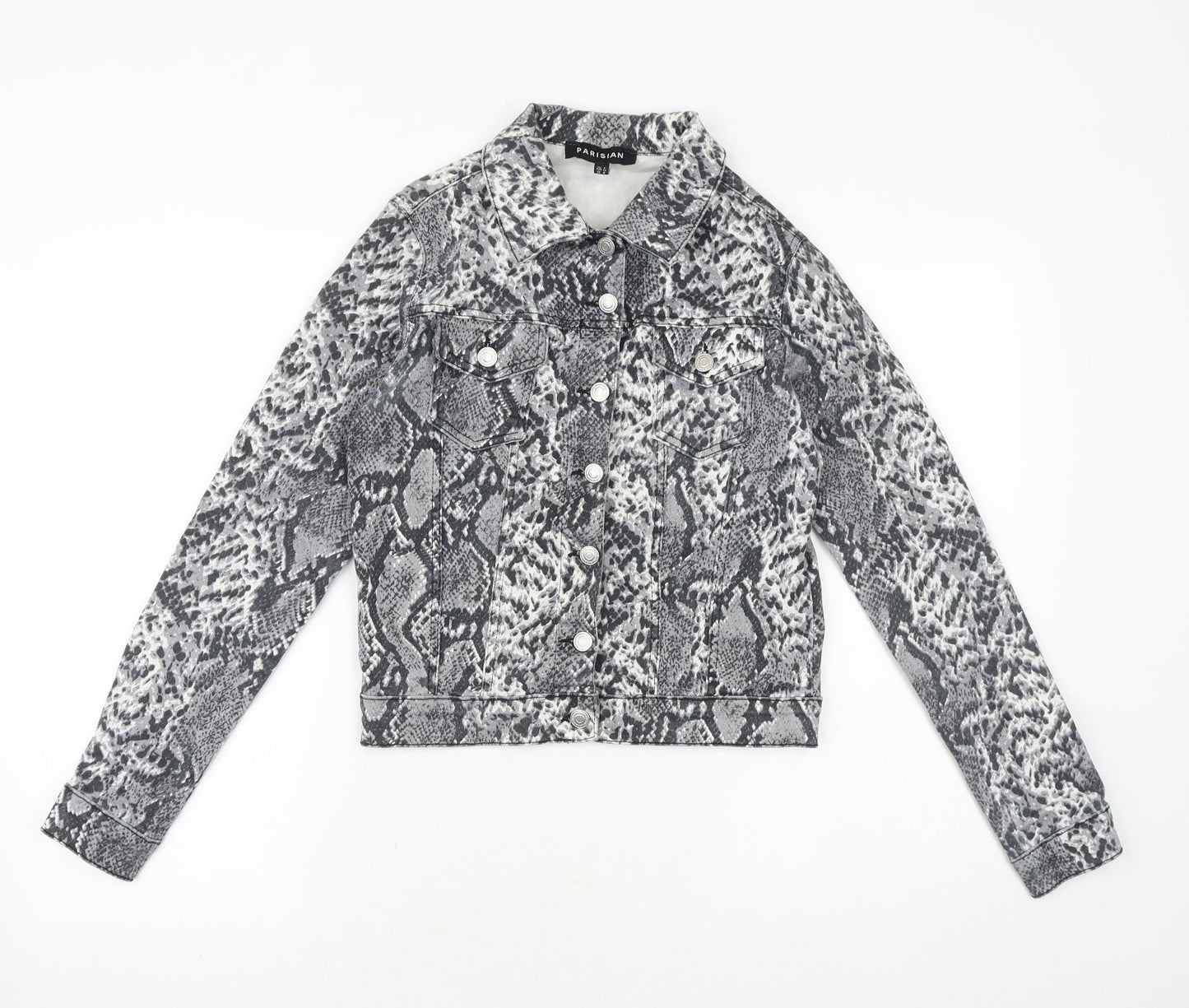 Parisian Womens Grey Animal Print Jacket Size 8 Button - Snake Pattern