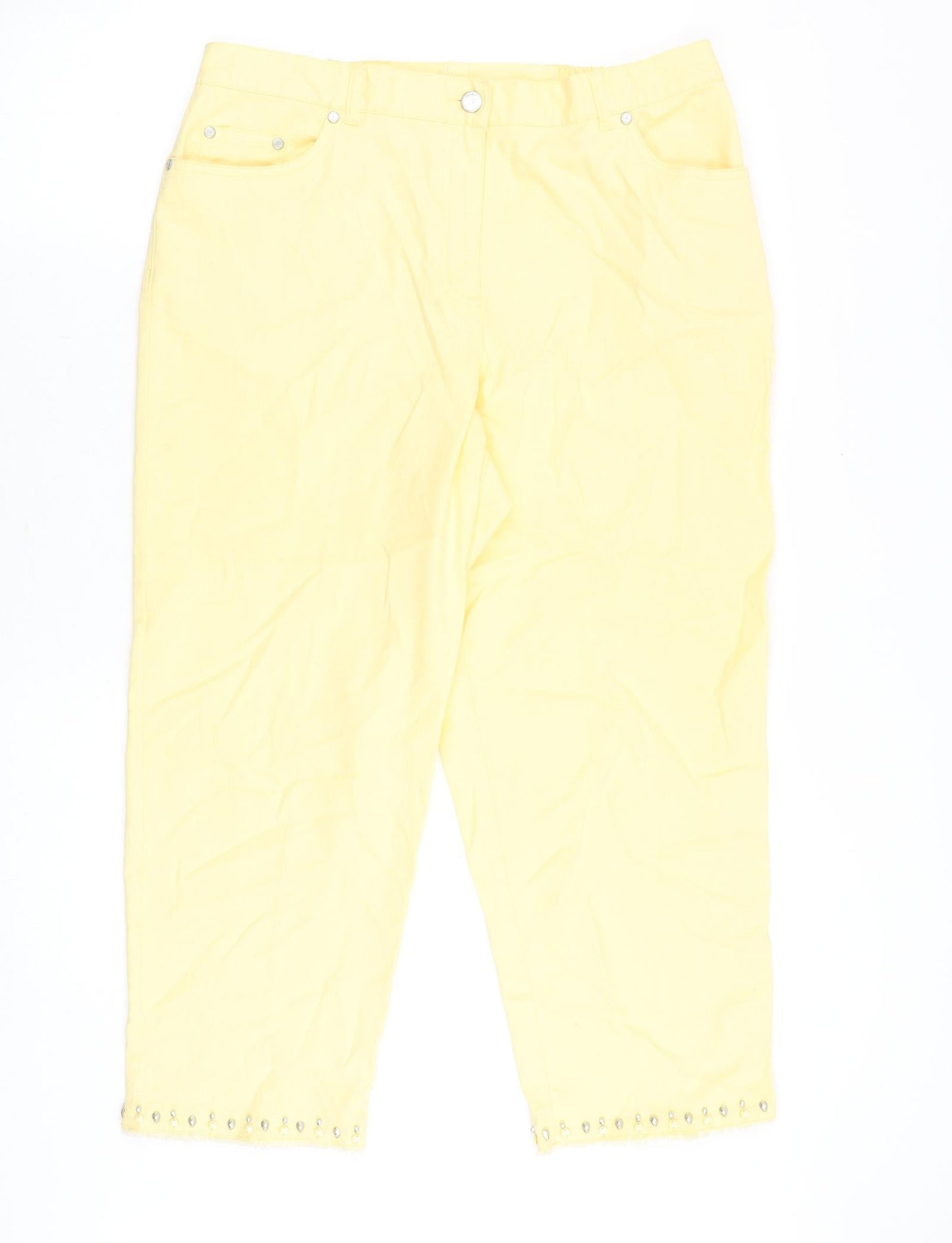 Preworn Womens Yellow Cotton Straight Jeans Size 34 in Regular Button