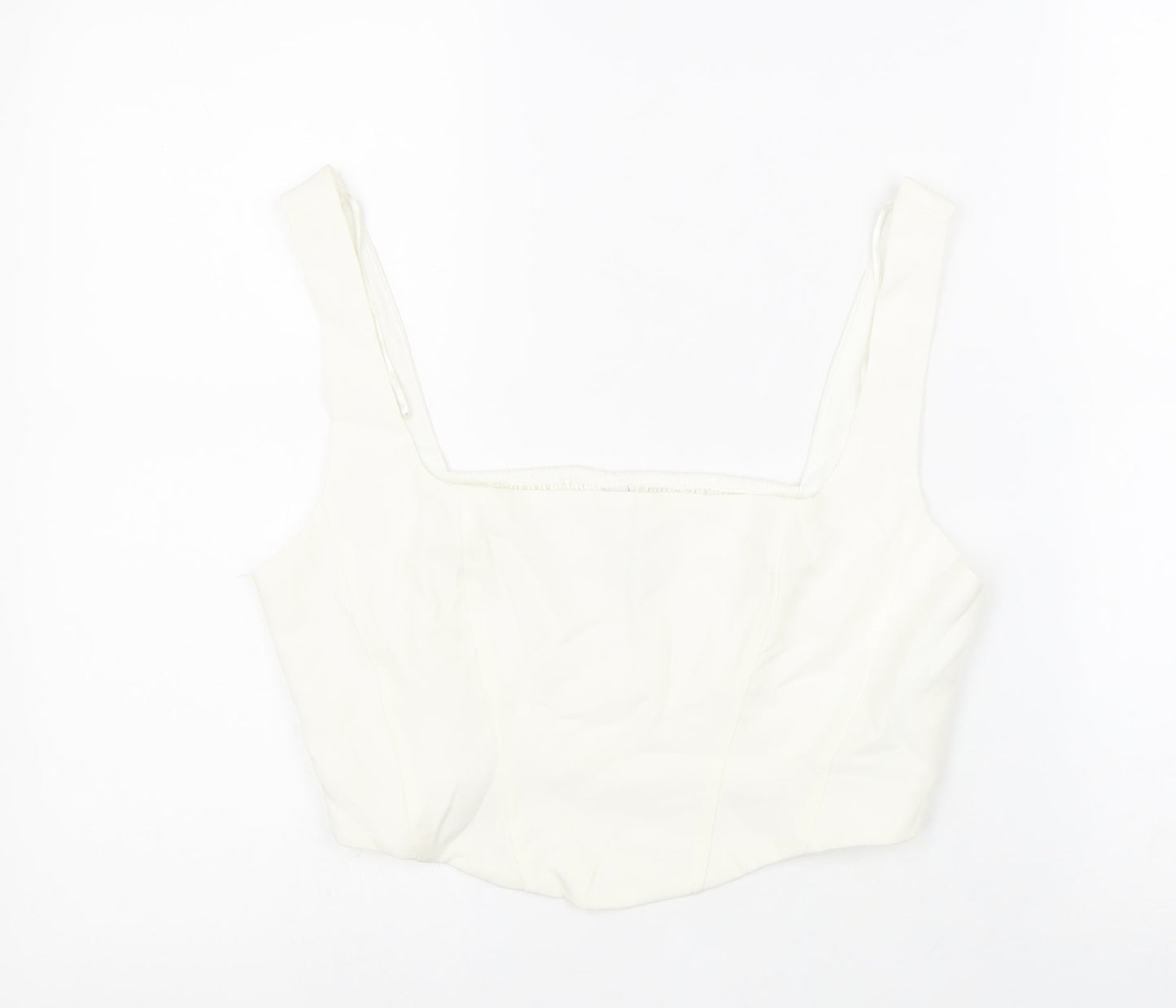 Stradivarius Womens White Polyester Cropped Tank Size L Square Neck