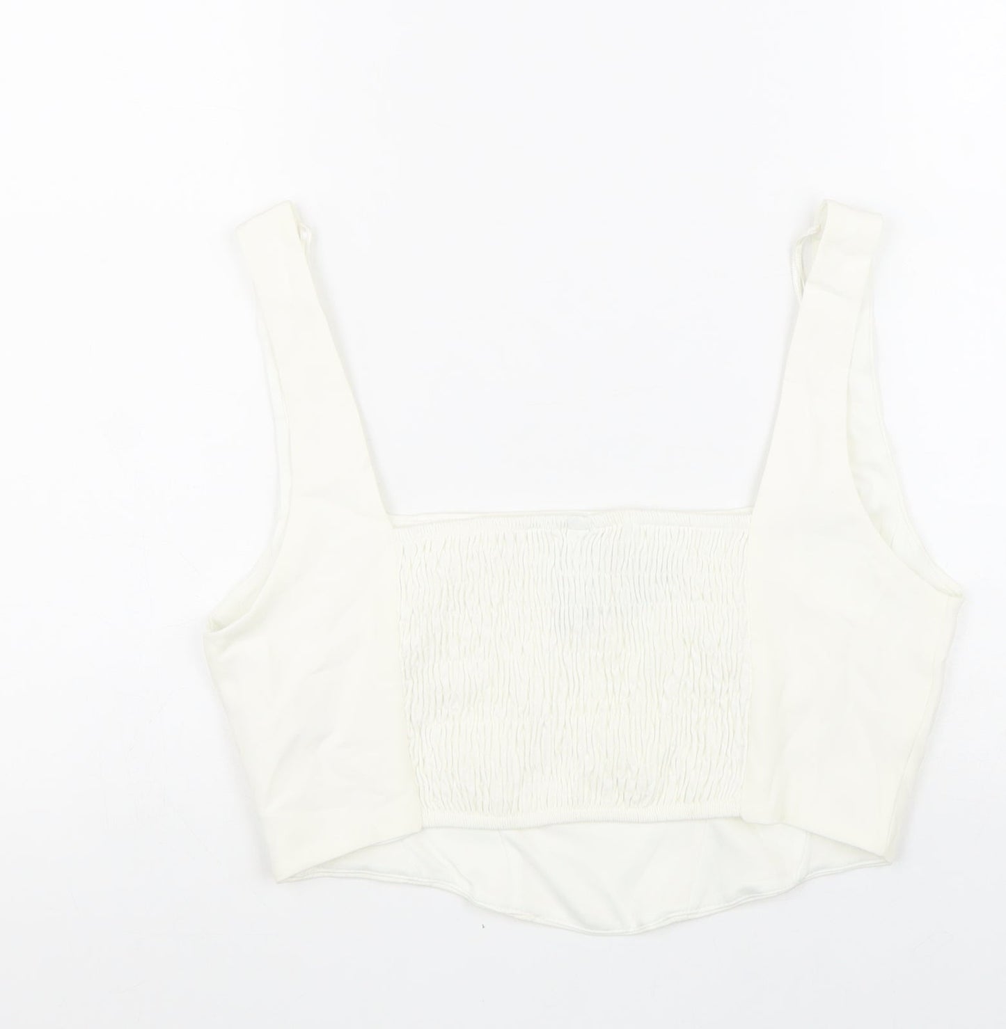 Stradivarius Womens White Polyester Cropped Tank Size L Square Neck