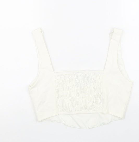 Stradivarius Womens White Polyester Cropped Tank Size L Square Neck