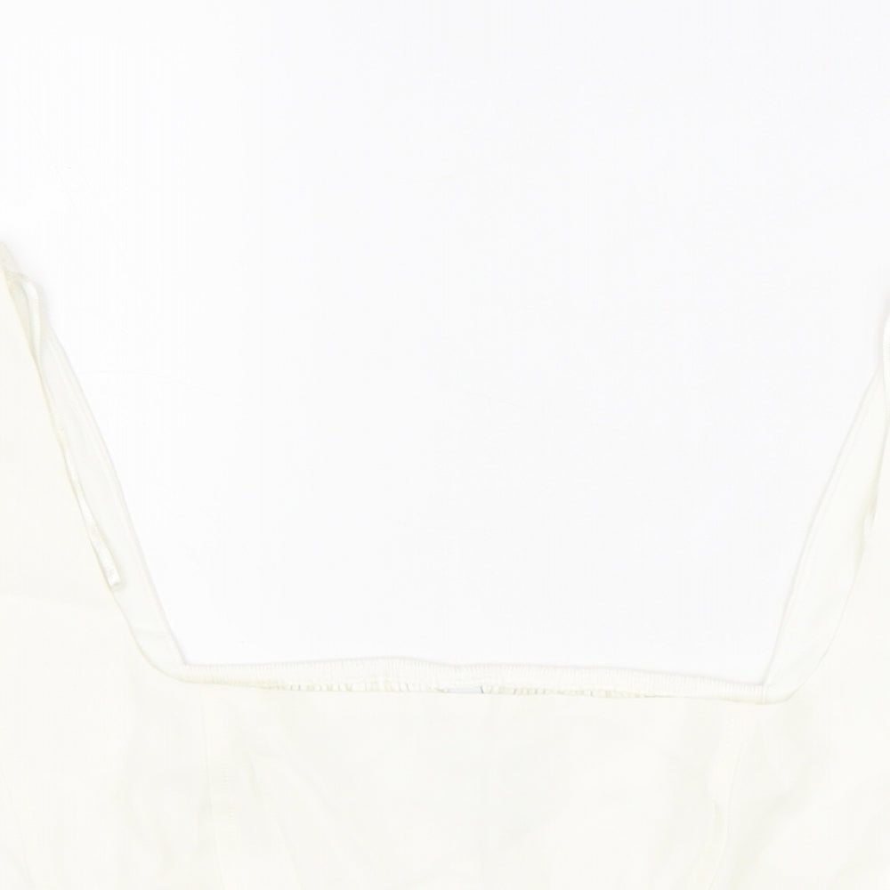 Stradivarius Womens White Polyester Cropped Tank Size L Square Neck