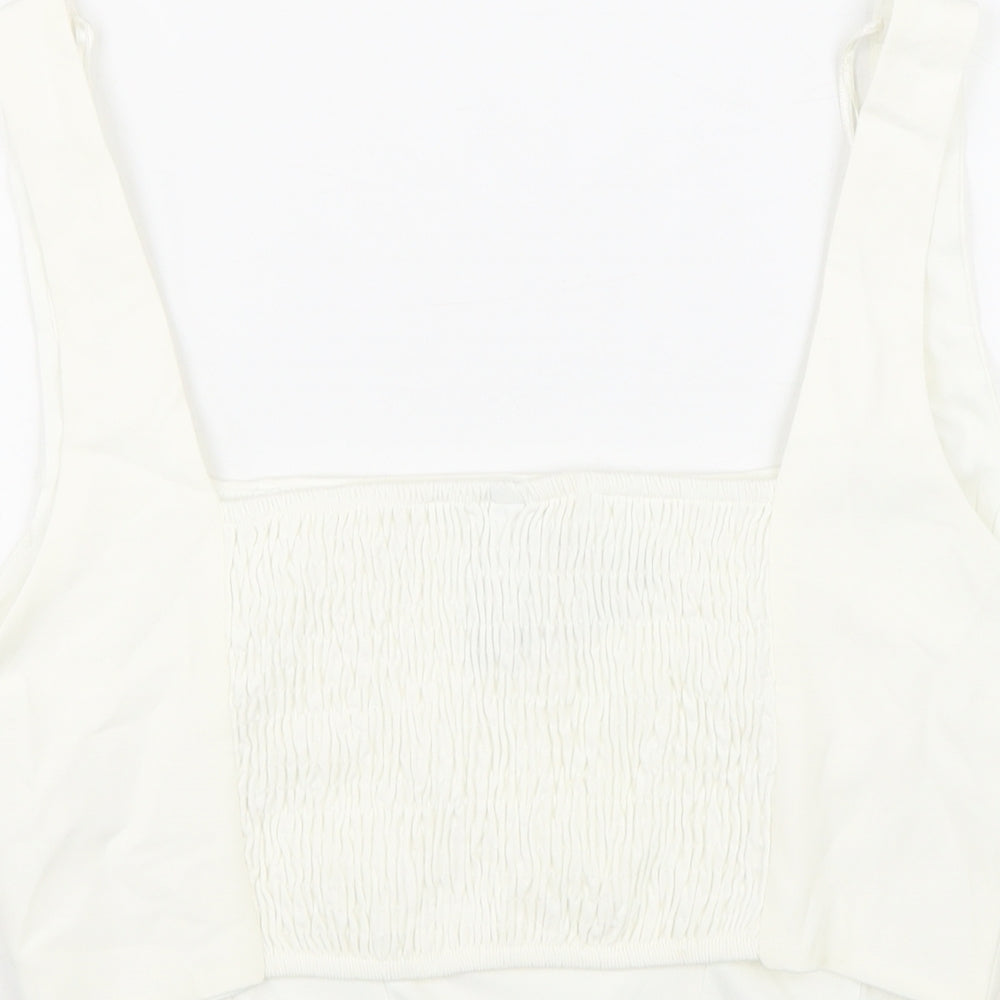 Stradivarius Womens White Polyester Cropped Tank Size L Square Neck