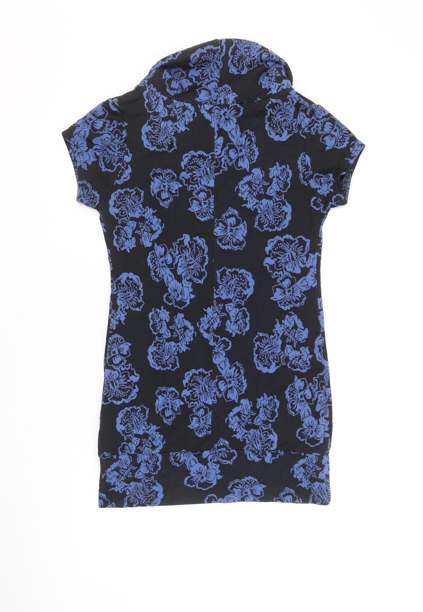 Preworn Womens Blue Floral Polyester Basic Blouse Size M Round Neck