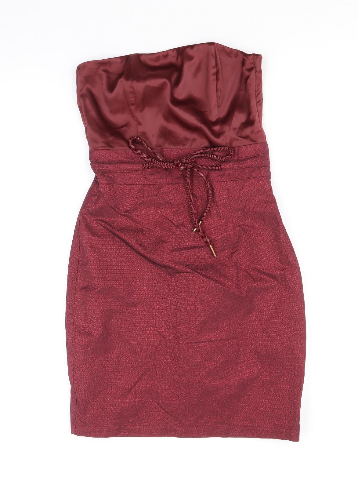 H&M Womens Red Polyester Mini Size 6 Off the Shoulder Zip