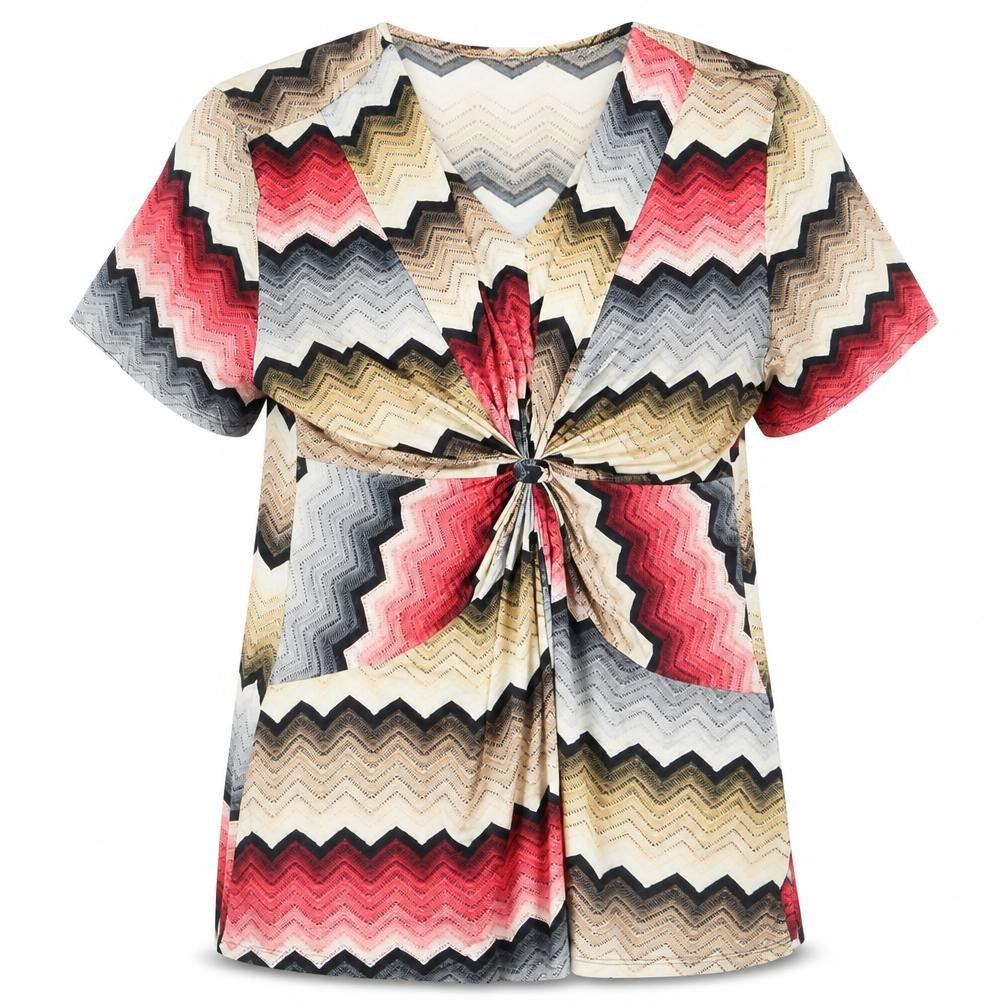 Saloos Womens Multicoloured Geometric Polyester Basic Blouse Size 14 V-Neck