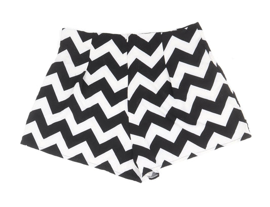 Preworn Womens Black Geometric Polyester Hot Pants Shorts Size L Regular Zip